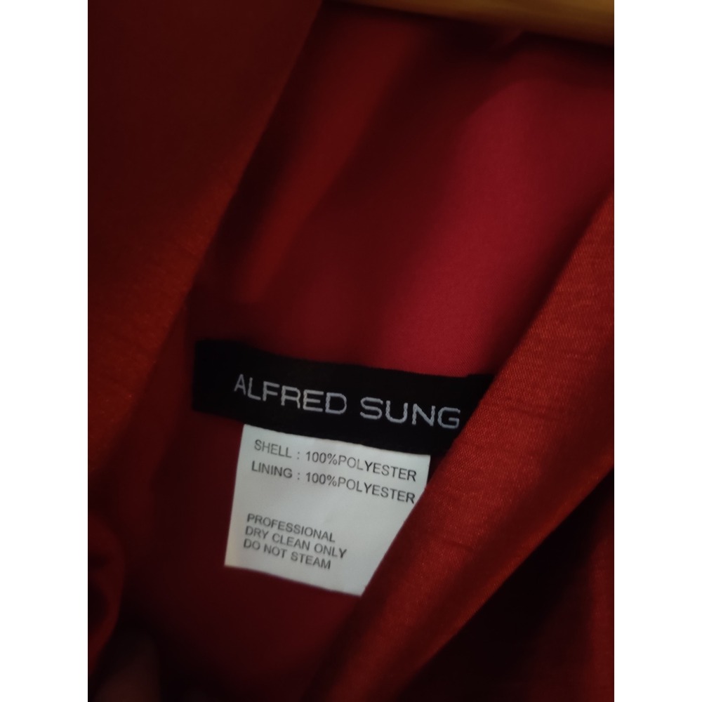 Alfred Sung Red Dupioni V-Neck Sleeveless A-Line Evening Gown Formal Dress - Picture 7 of 7